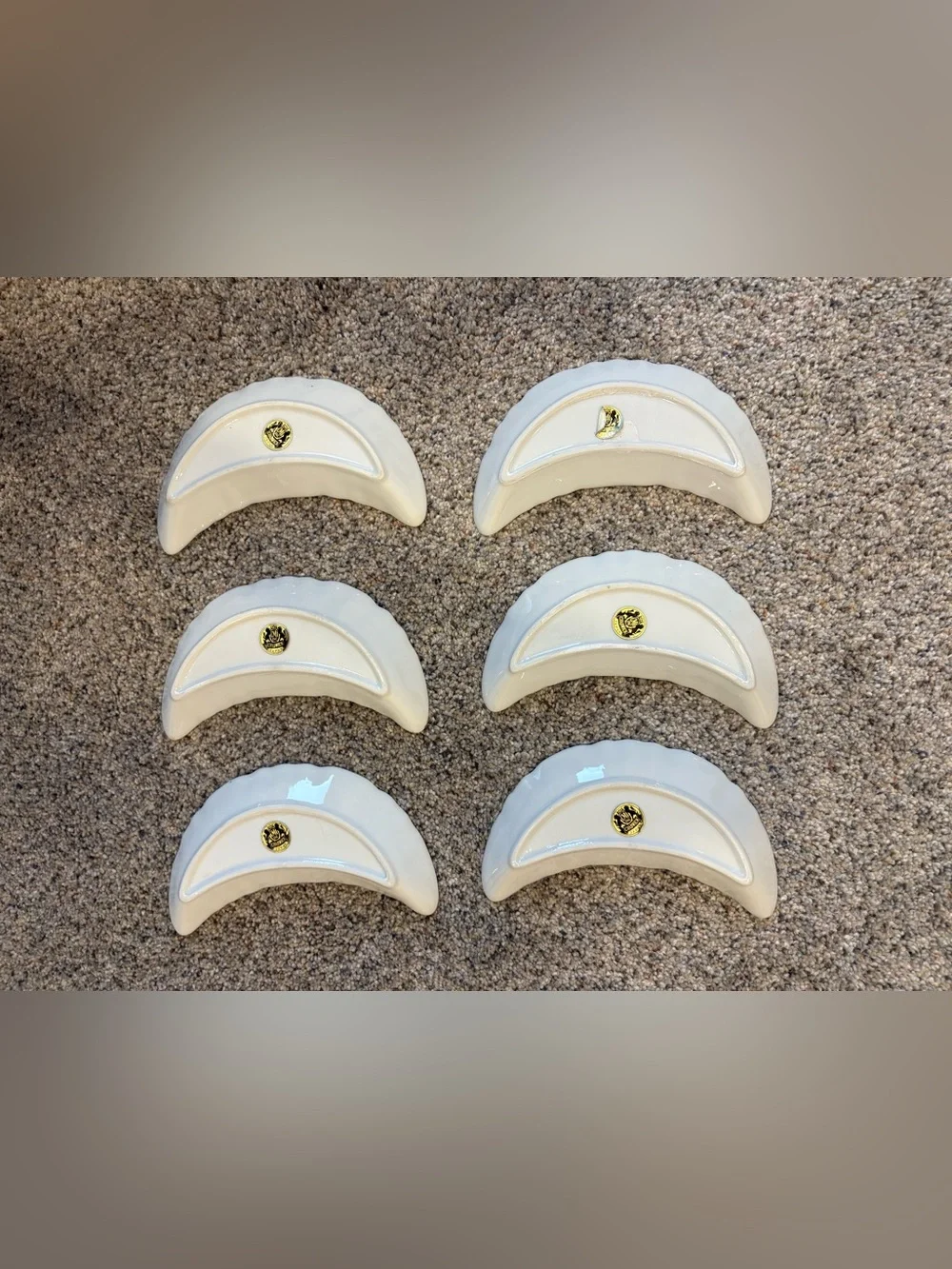 Set Of 6 CMI Inc Chadwick Japan Crescent Shape Porcelain Floral Bone Dishes VTG